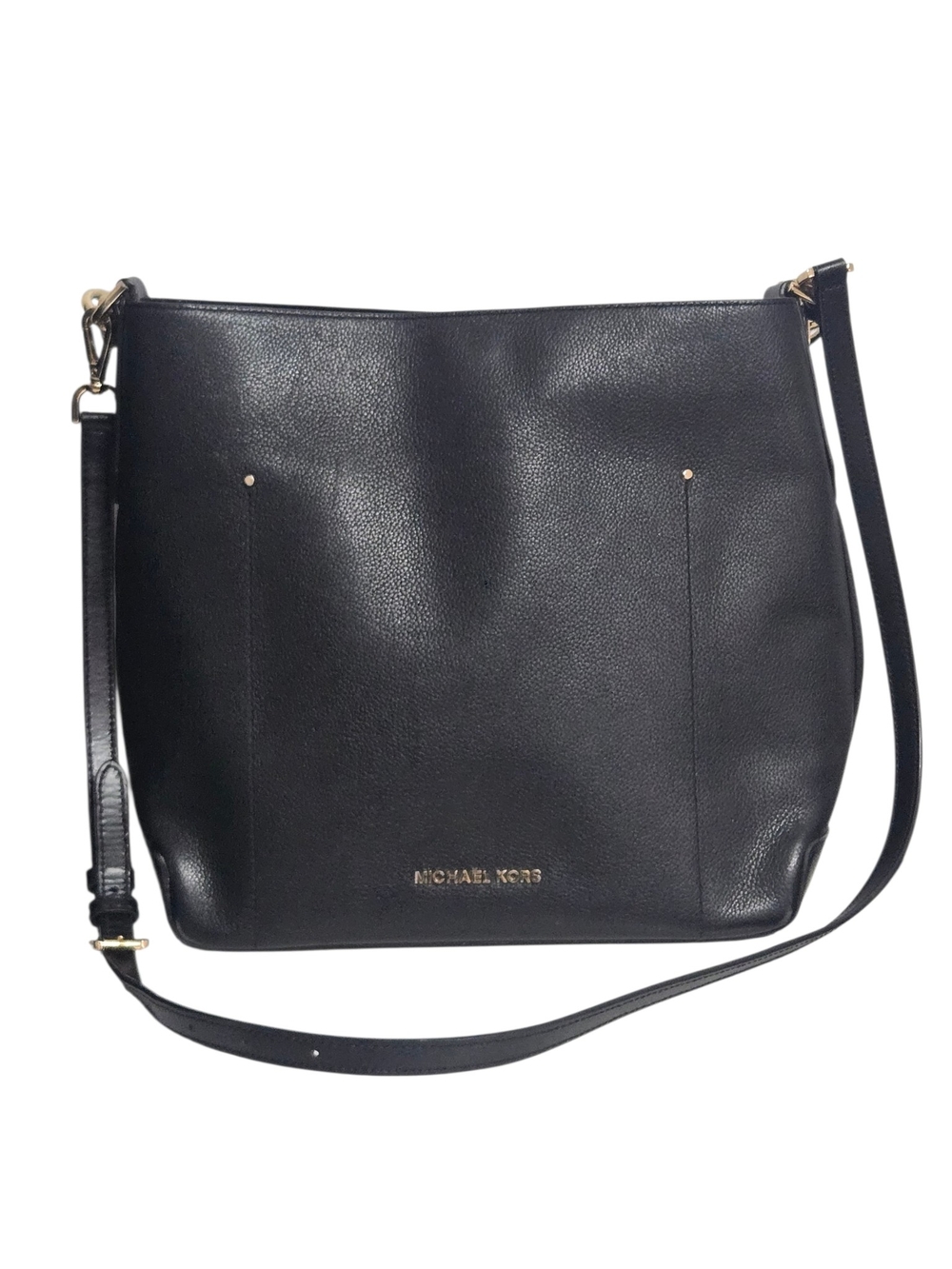 Michael Kors Black Pebbled Leather Crossbody Bag Gold Hardware